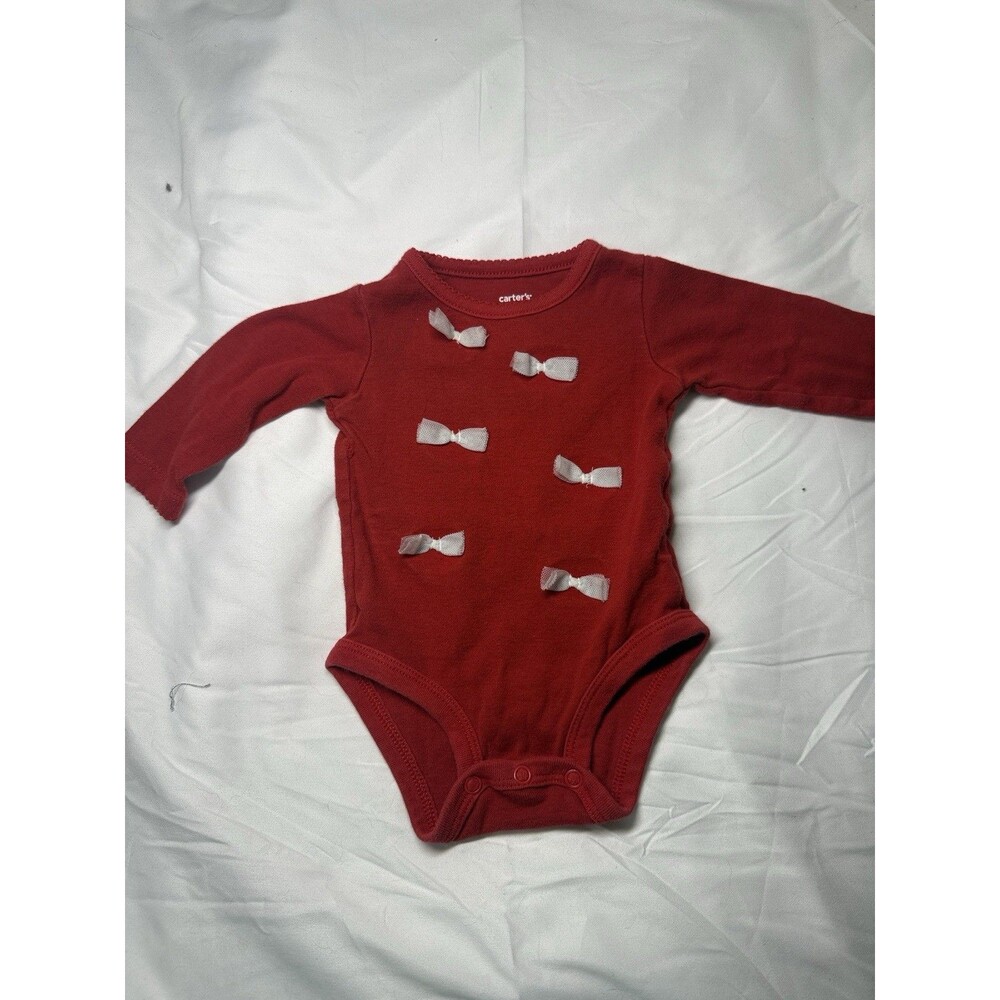 Carter's Baby Girls 3 Months Red Long Sleeve Bodysuit Bow Accents Snap